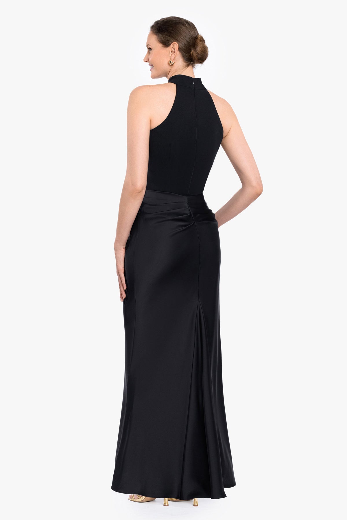 "Jamie" Double Face Satin Mock Neck Dress - Black | Betsy & Adam