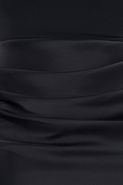 "Jamie" Double Face Satin Mock Neck Dress - Black | Betsy & Adam