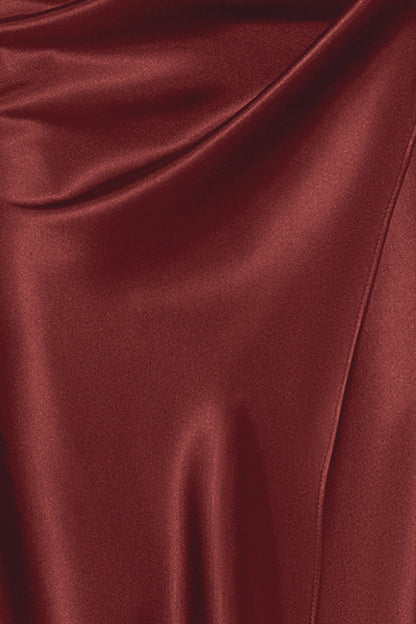 "Tatum" Satin Cowl Mock Neck Dress - Nutmeg | Betsy & Adam