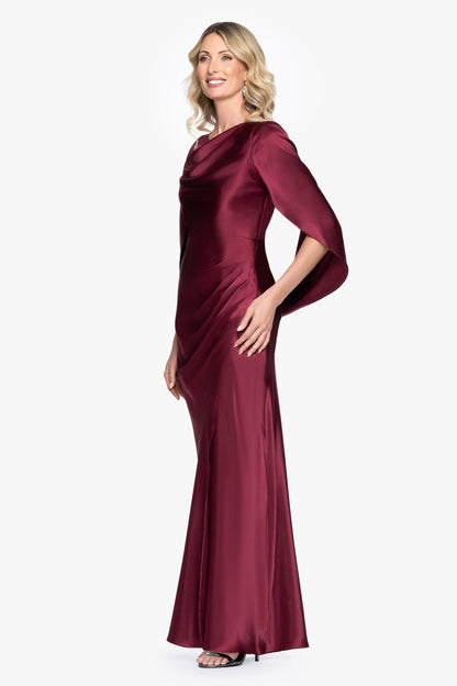 "Cece" Satin Droop Back Dress - Burgundy | Betsy & Adam