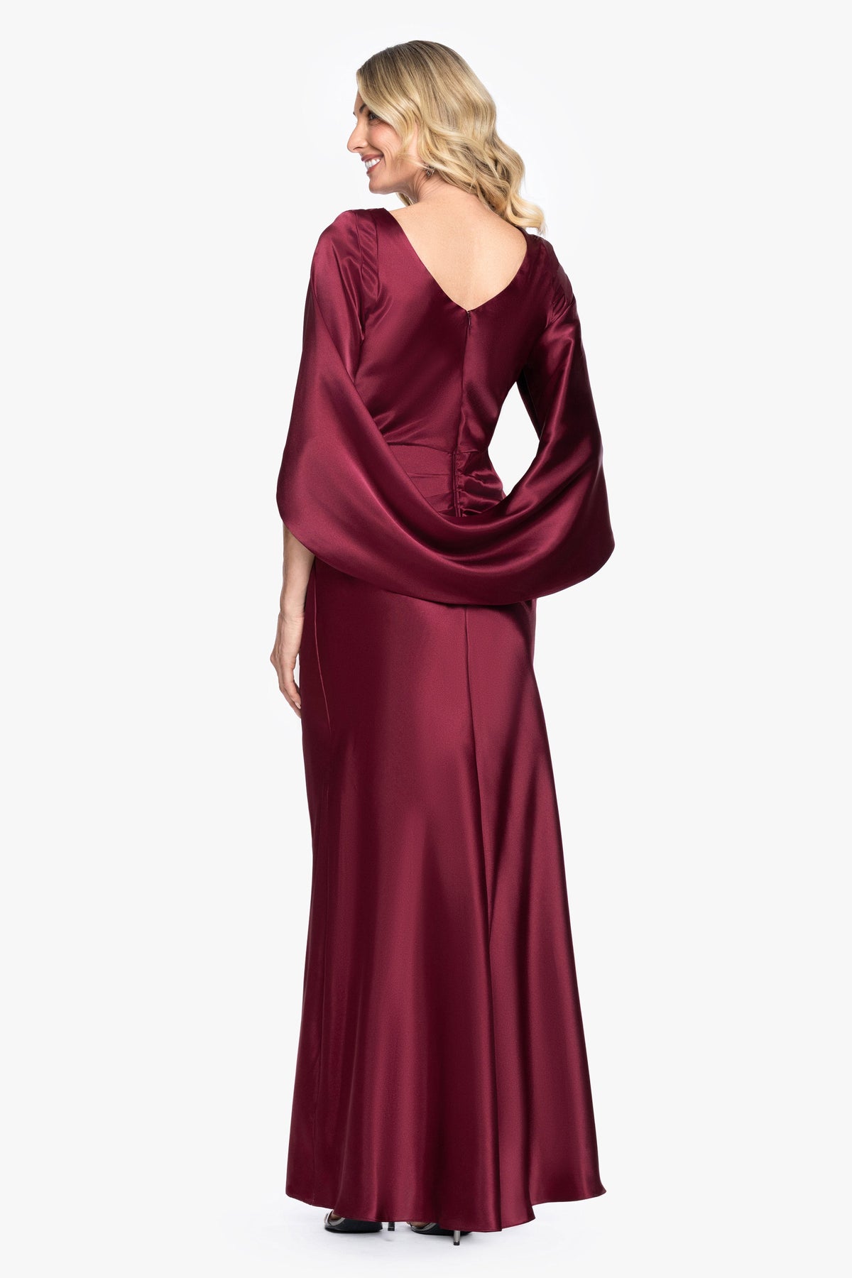 "Cece" Satin Droop Back Dress - Burgundy | Betsy & Adam