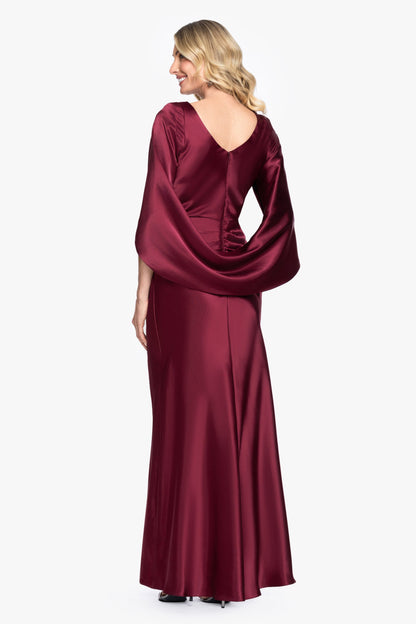"Cece" Satin Droop Back Dress - Burgundy | Betsy & Adam
