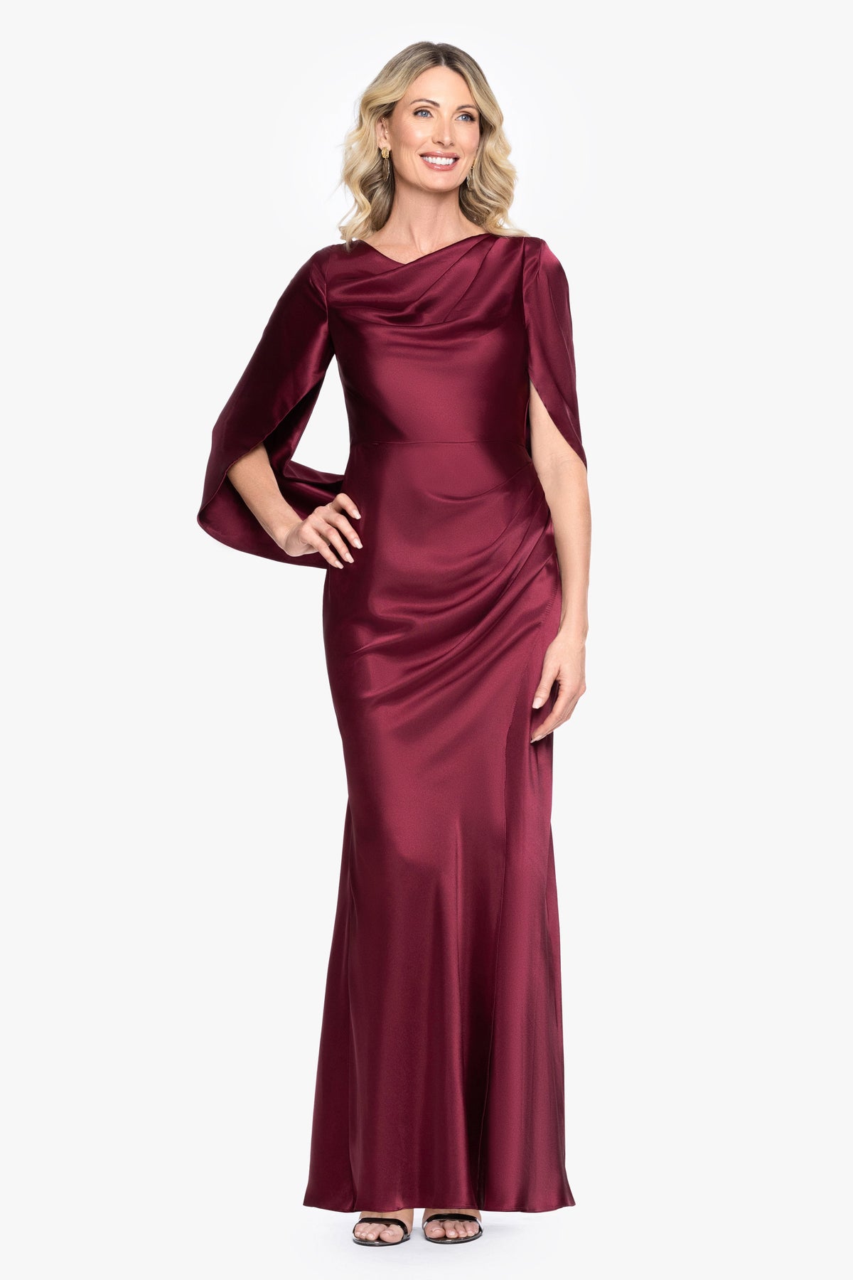 "Cece" Satin Droop Back Dress - Burgundy | Betsy & Adam