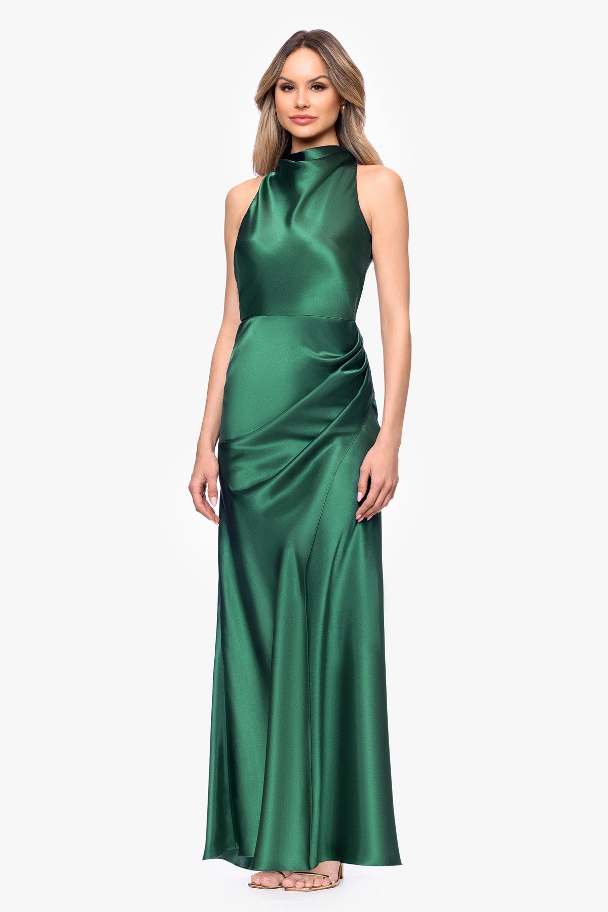 "Tatum" Satin Cowl Mock Neck Dress - Hunter | Betsy & Adam