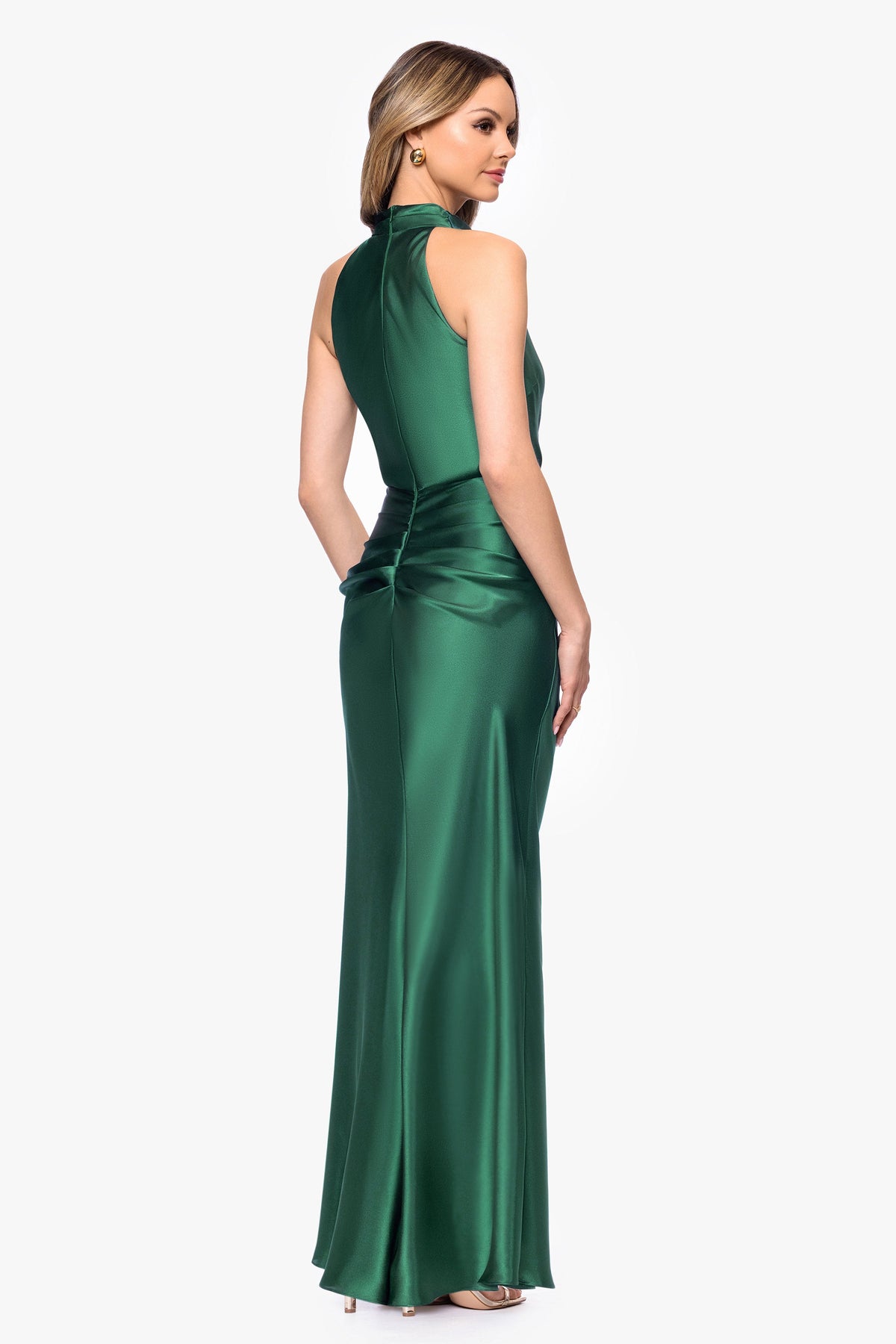 "Tatum" Satin Cowl Mock Neck Dress - Hunter | Betsy & Adam