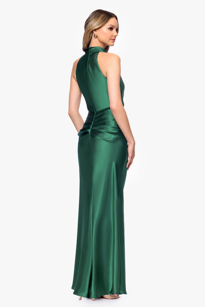 "Tatum" Satin Cowl Mock Neck Dress - Hunter | Betsy & Adam