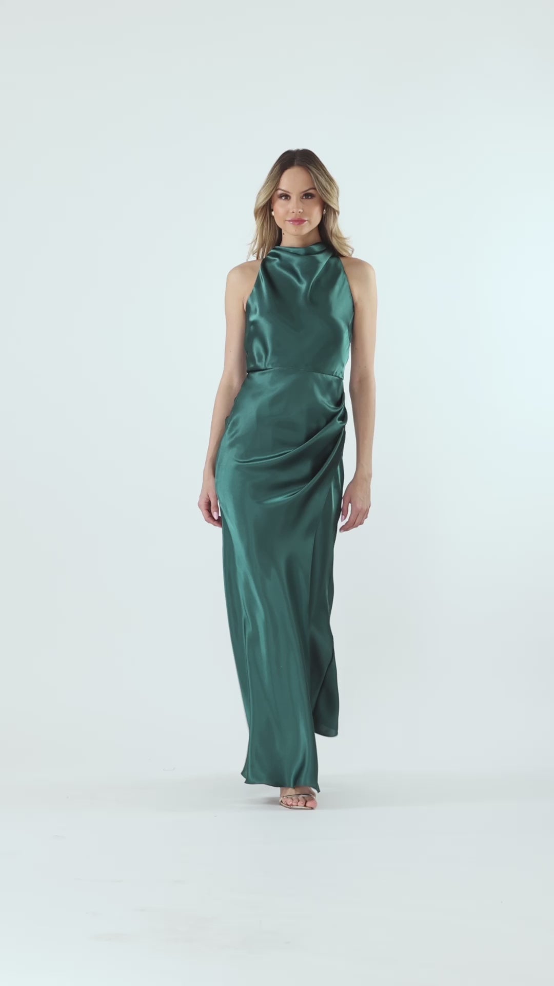 "Tatum" Satin Cowl Mock Neck Dress - Hunter | Betsy & Adam