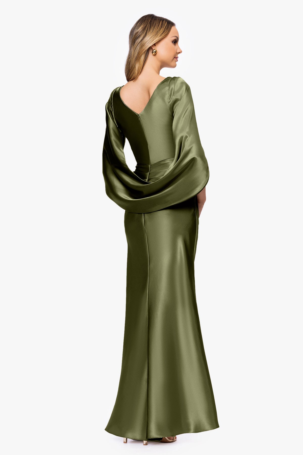 "Cece" Satin Droop Back Dress - Olive | Betsy & Adam