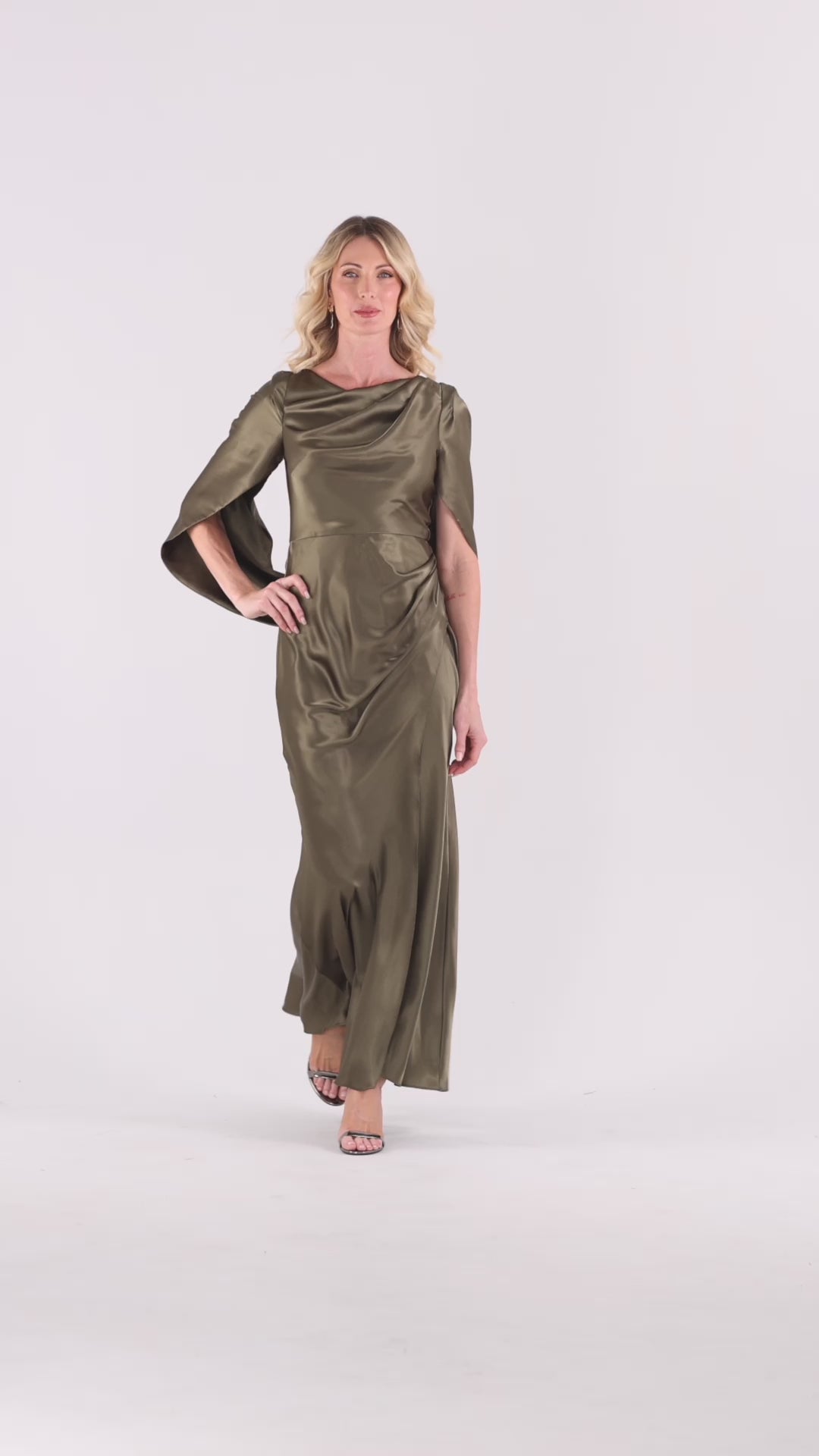 "Cece" Satin Droop Back Dress - Olive | Betsy & Adam