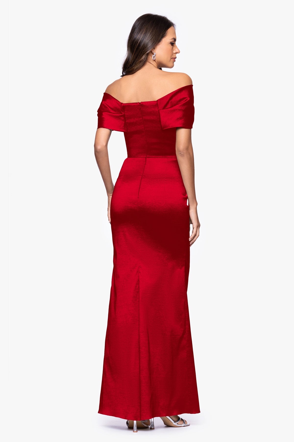 "Gia" Taffeta Twist Off the Shoulder Dress - Red | Betsy & Adam