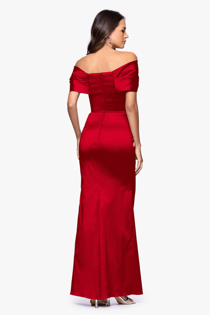 "Gia" Taffeta Twist Off the Shoulder Dress - Red | Betsy & Adam