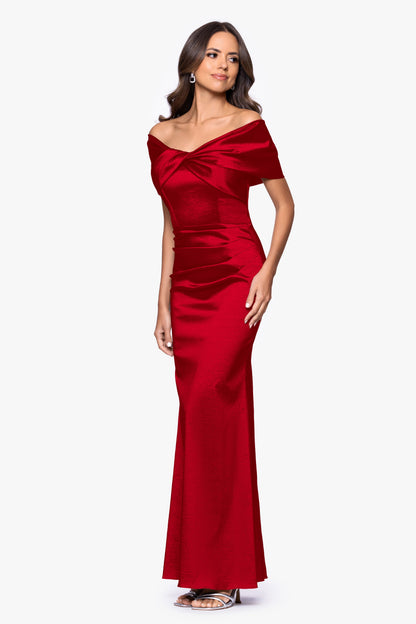 "Gia" Taffeta Twist Off the Shoulder Dress - Red | Betsy & Adam