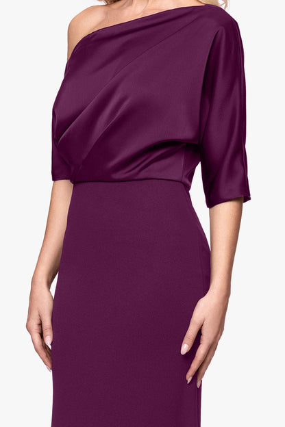 "Ana" Scuba Crepe & Satin Drop Shoulder Dress - Plum | Betsy & Adam