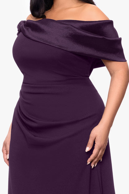 Plus "Monica" Scuba Crepe & Taffeta Trim Ruched Dress - Mulberry | Betsy & Adam