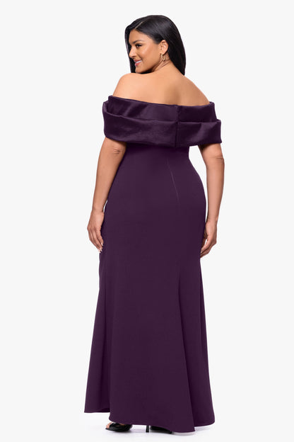 Plus "Monica" Scuba Crepe & Taffeta Trim Ruched Dress - Mulberry | Betsy & Adam