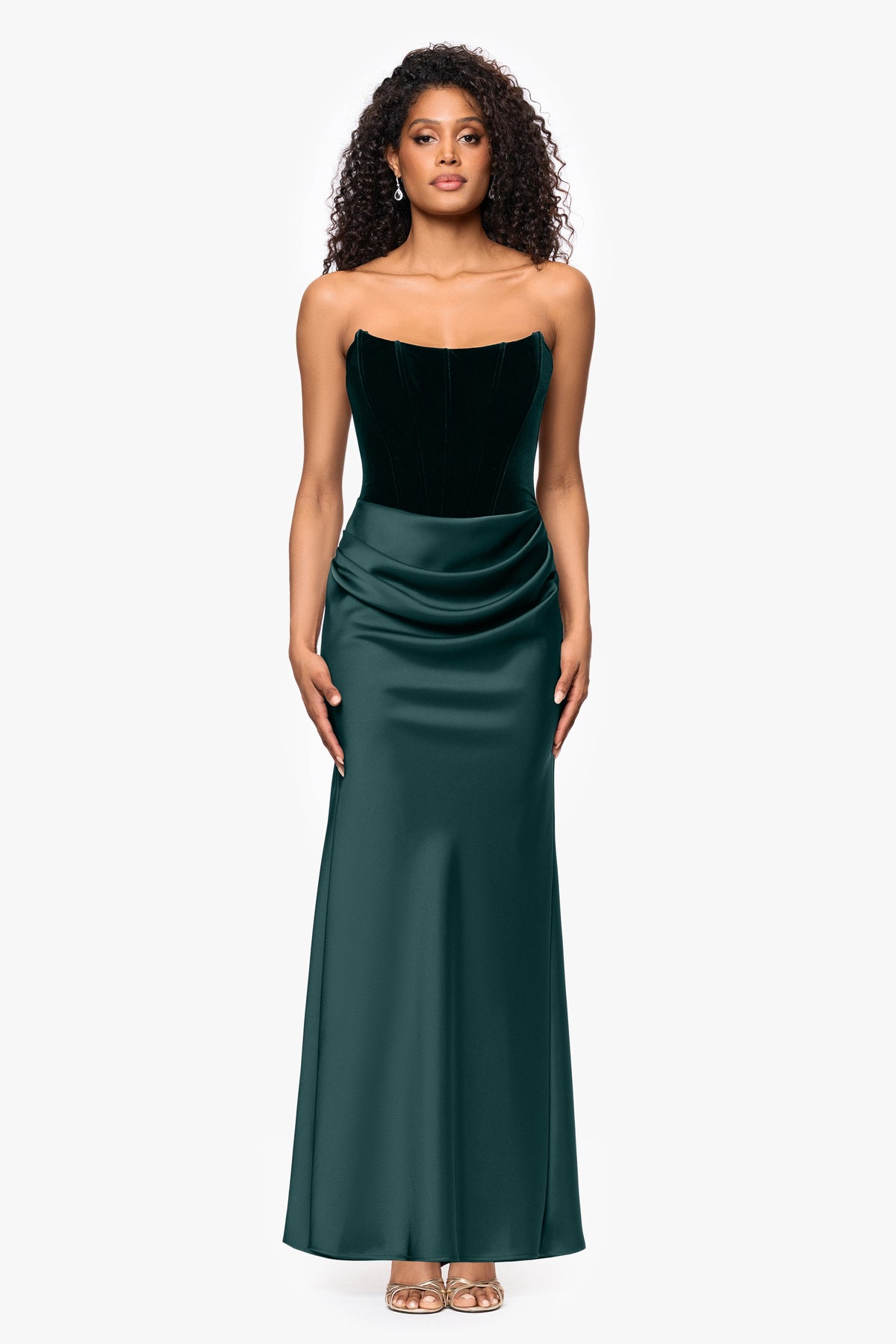 Petite "Lynn" Velvet & Satin Strapless Dress - Hunter | Betsy & Adam