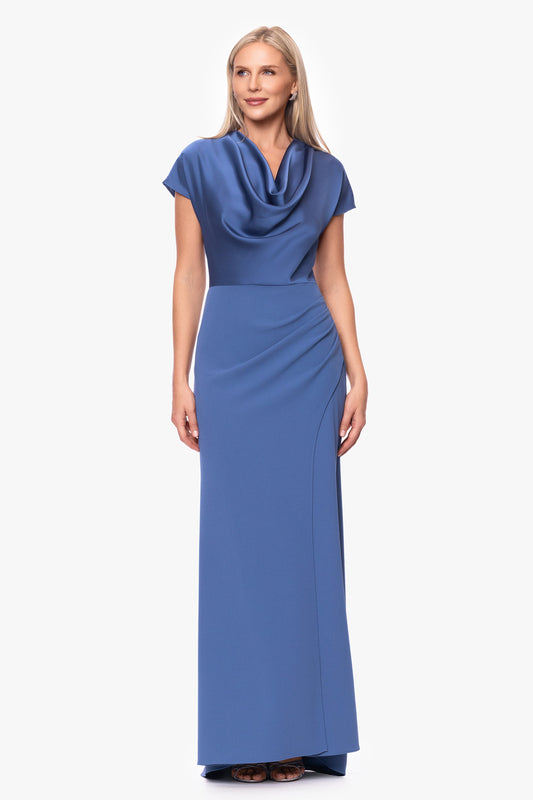 "Rinna" Scuba Crepe & Satin Cowl Neck Dress - Slate | Betsy & Adam