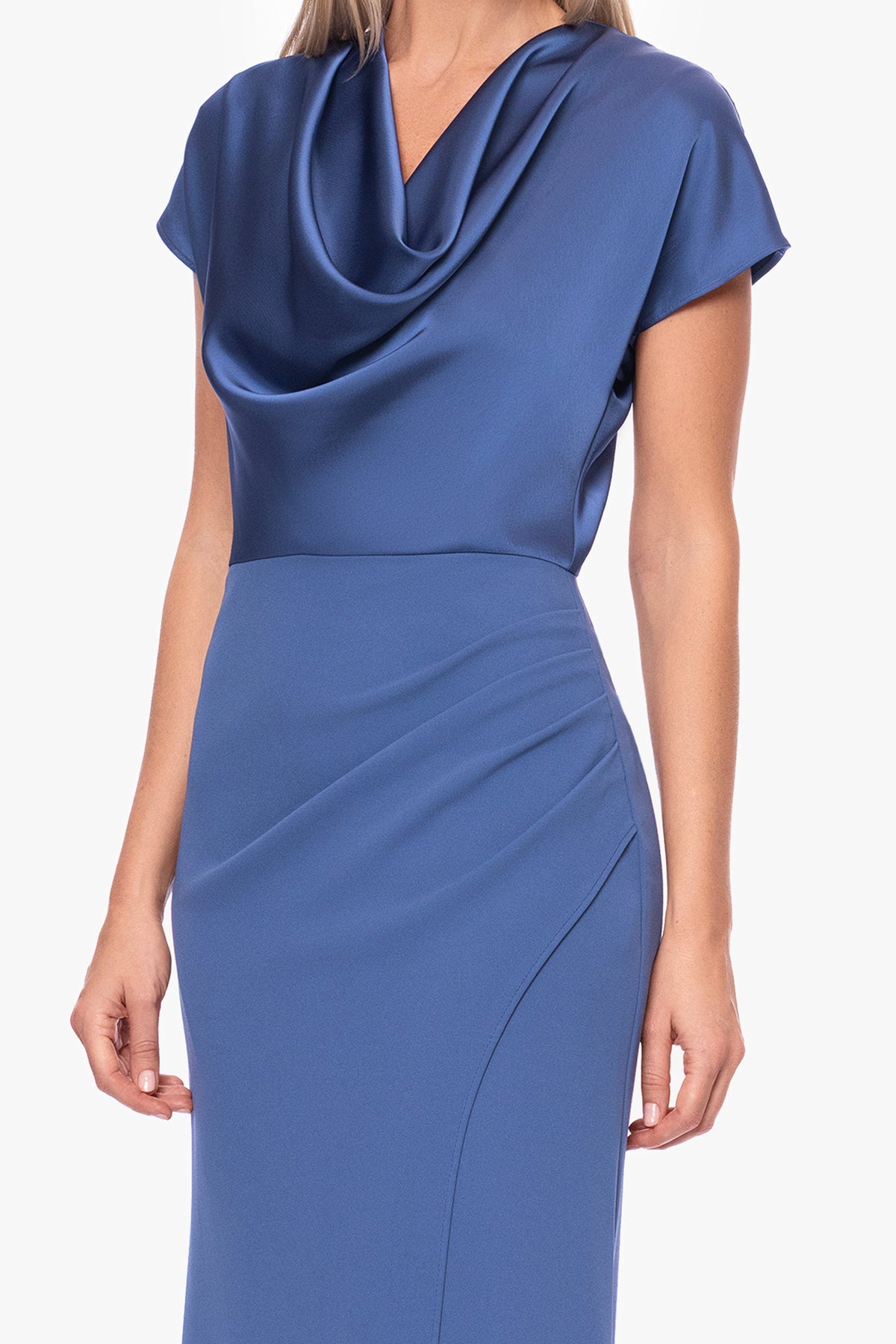 "Rinna" Scuba Crepe & Satin Cowl Neck Dress - Slate | Betsy & Adam