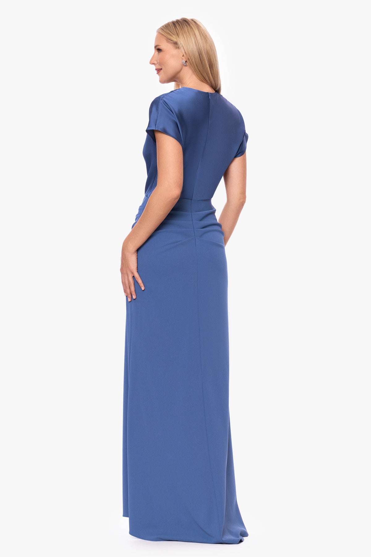 "Rinna" Scuba Crepe & Satin Cowl Neck Dress - Slate | Betsy & Adam