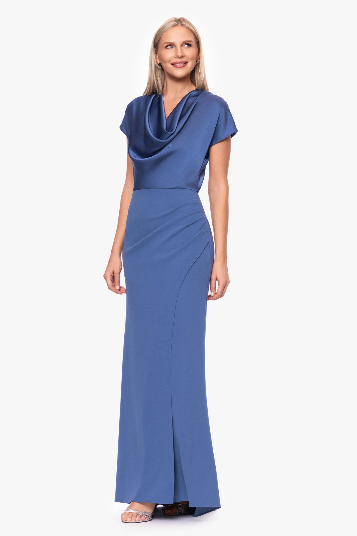 "Rinna" Scuba Crepe & Satin Cowl Neck Dress - Slate | Betsy & Adam