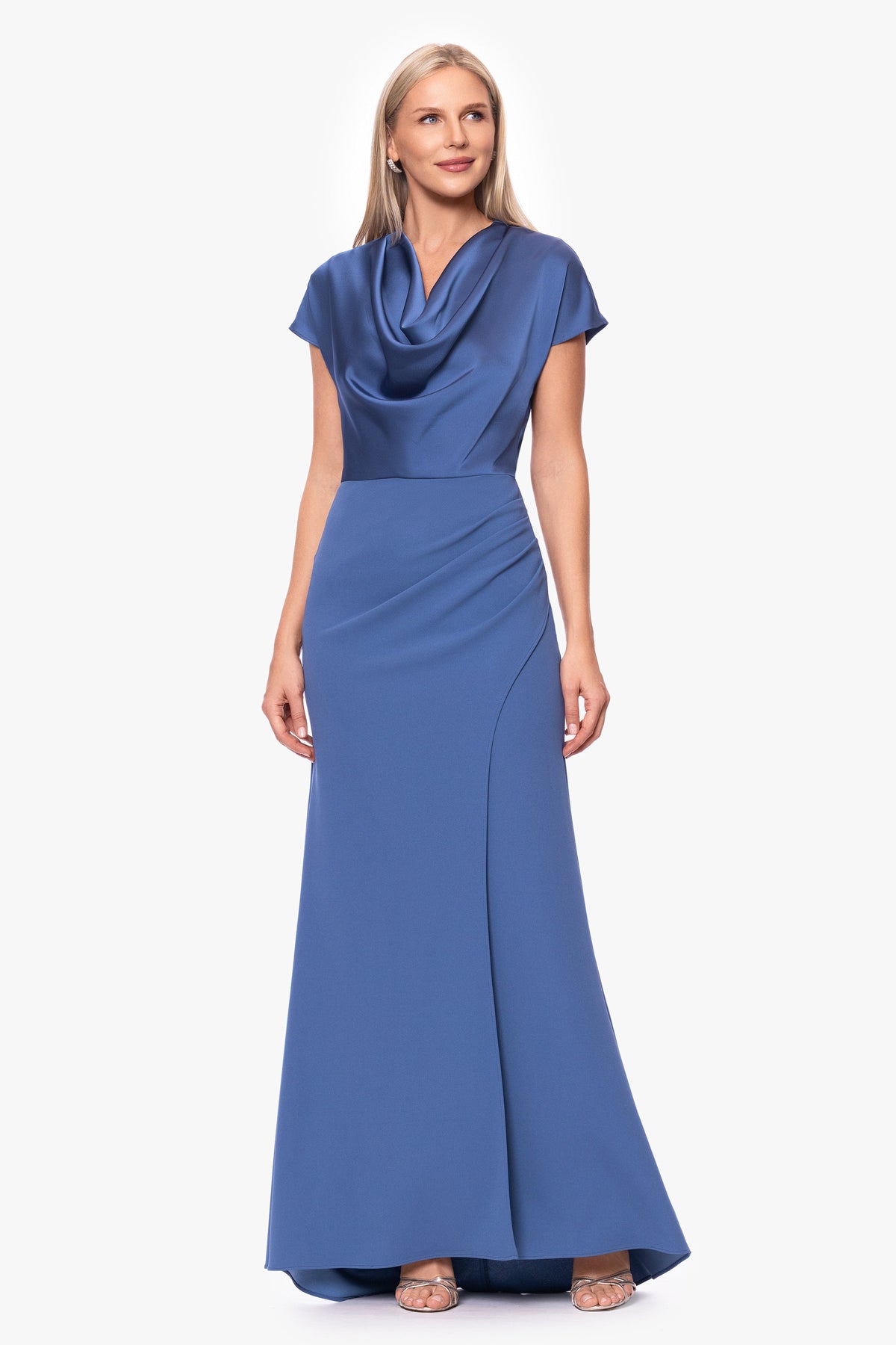 "Rinna" Scuba Crepe & Satin Cowl Neck Dress - Slate | Betsy & Adam