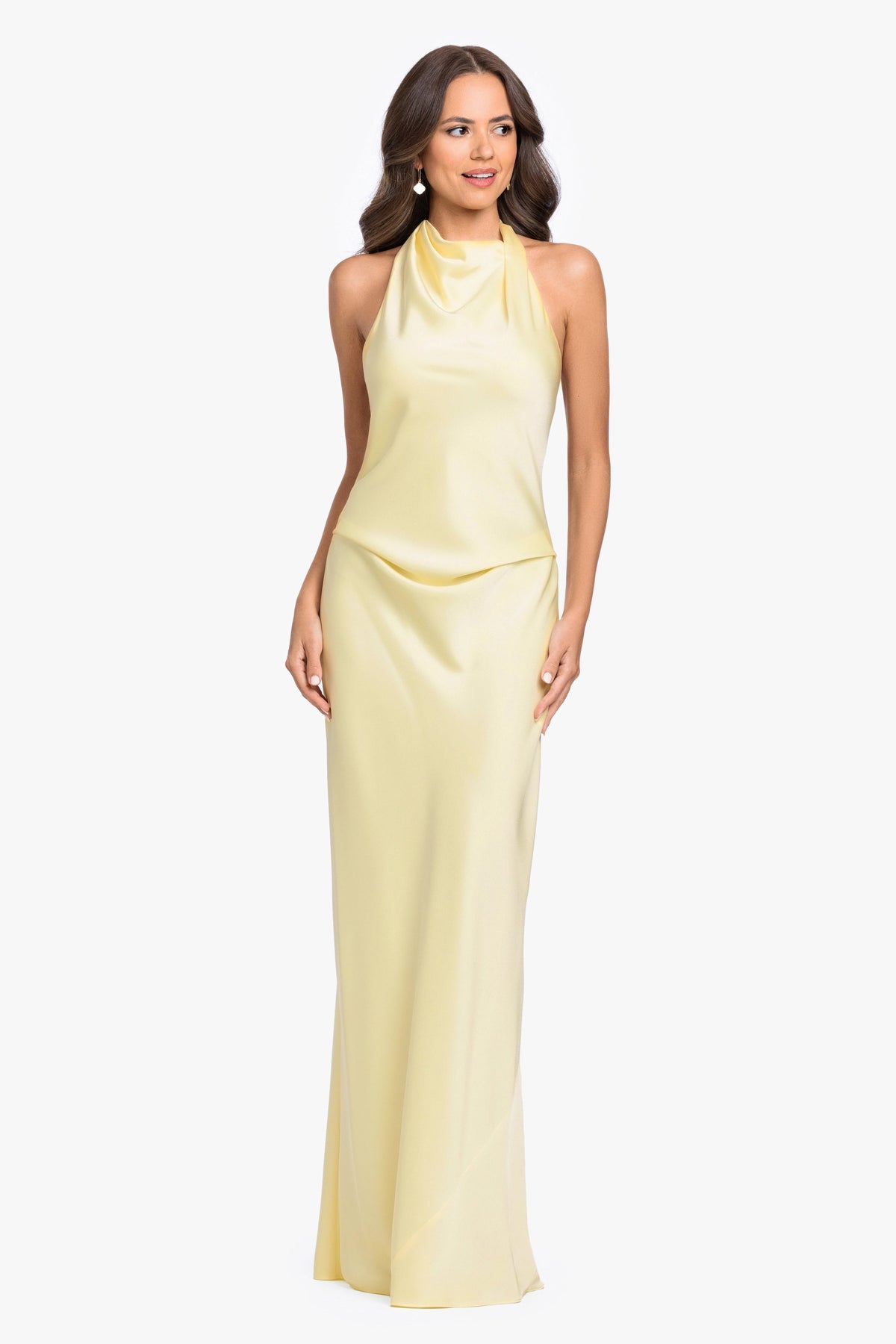 "Amina" Satin Halter Dress - Butter | Betsy & Adam