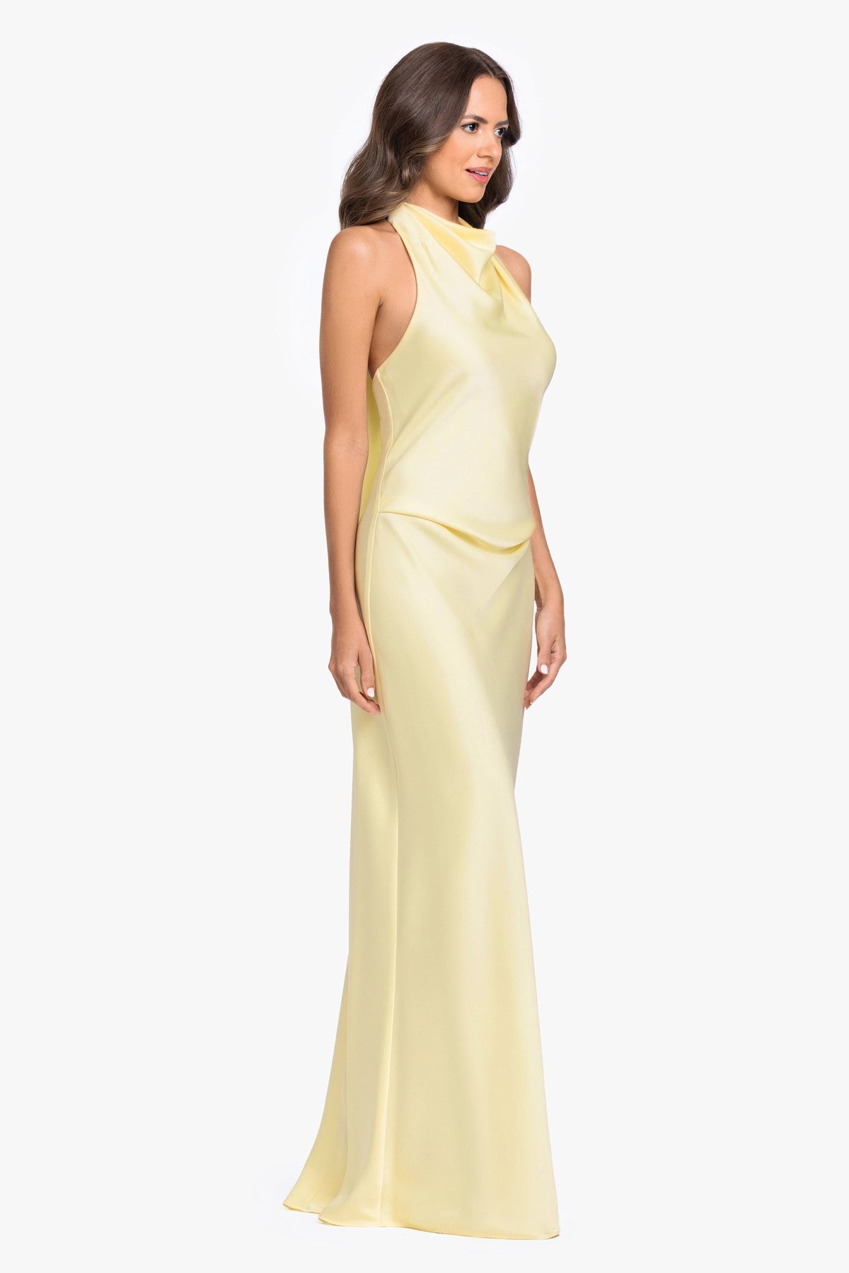 "Amina" Satin Halter Dress - Butter | Betsy & Adam