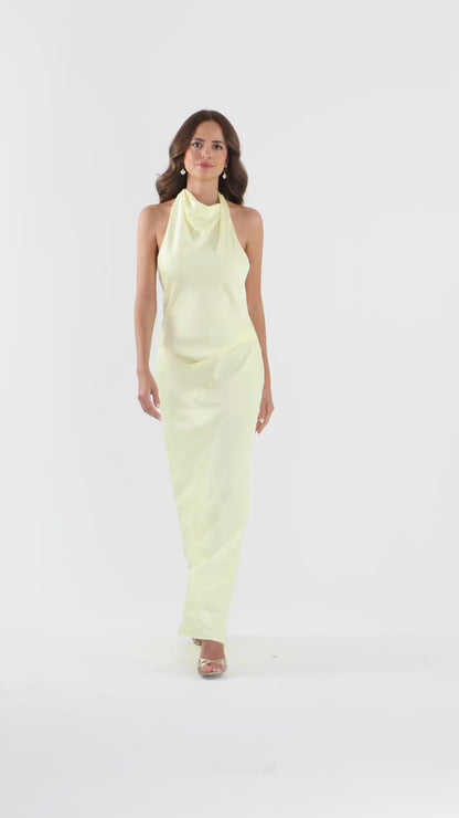 "Amina" Satin Halter Dress - Butter | Betsy & Adam