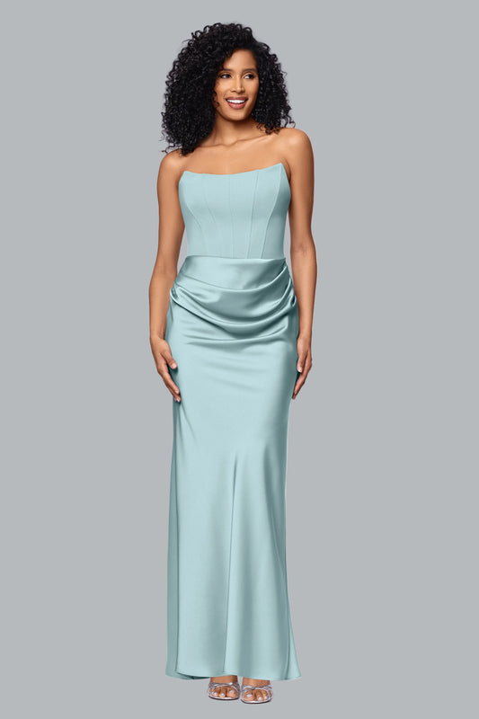 "Debra" Scuba Crepe & Satin Strapless Dress - Sage | Betsy & Adam