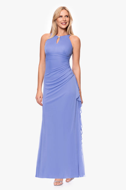 Petite “Petra” Sheer Matte Jersey Knit Key Hole Dress - Periwinkle | Betsy & Adam