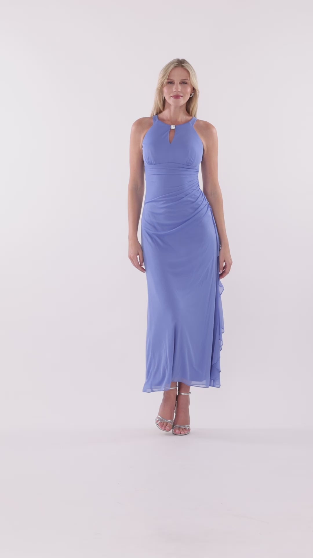 Petite “Petra” Sheer Matte Jersey Knit Key Hole Dress - Periwinkle | Betsy & Adam