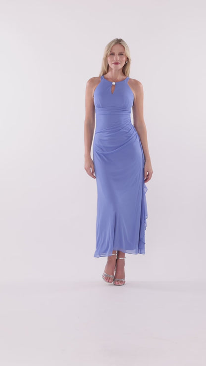 Petite “Petra” Sheer Matte Jersey Knit Key Hole Dress - Periwinkle | Betsy & Adam