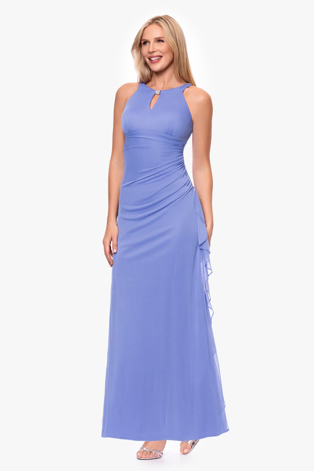 “Petra” Sheer Matte Jersey Knit Key Hole Dress - Periwinkle | Betsy & Adam