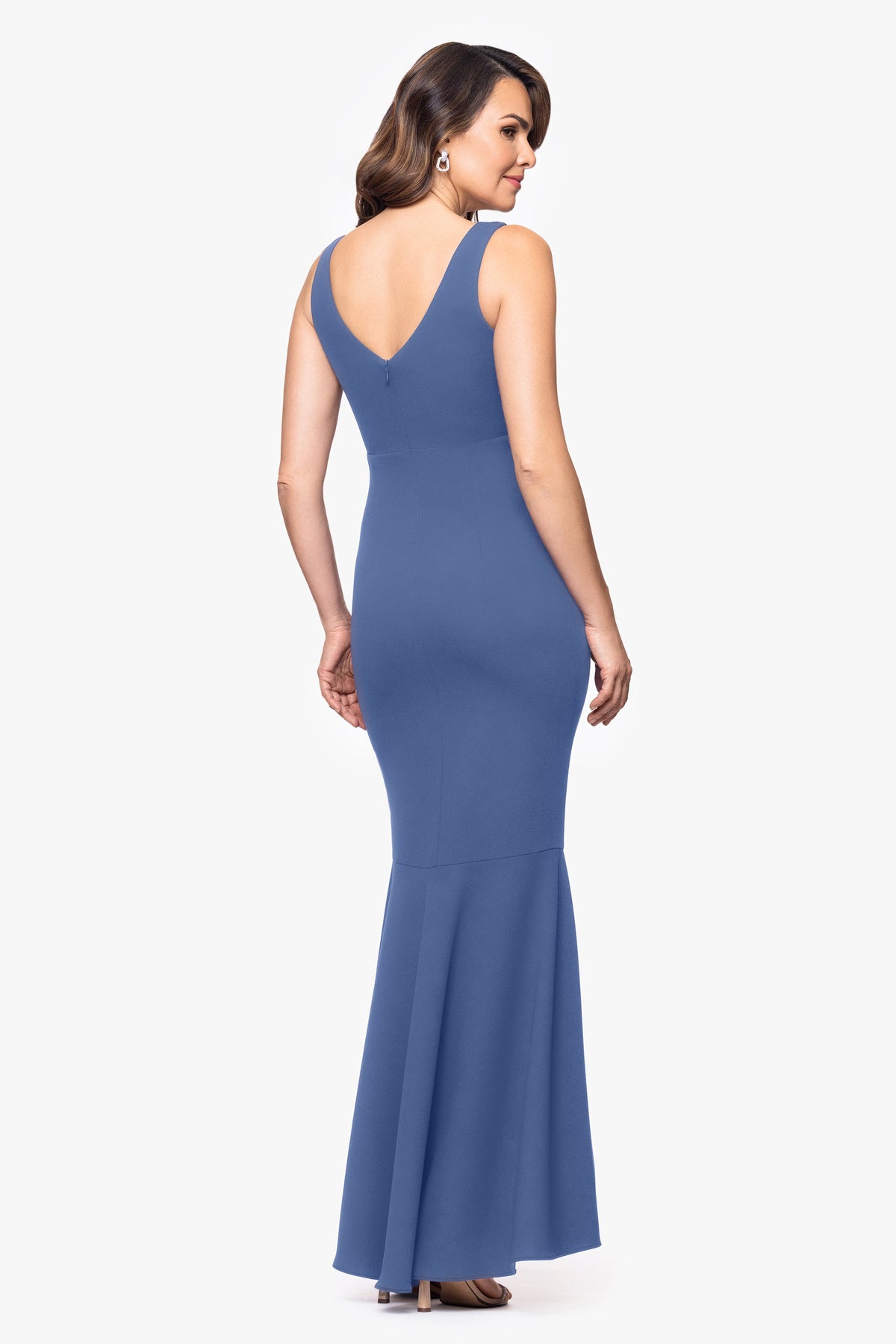 Petite "Candace" V-Neck Hi Low Cascade Dress - Slate | Betsy & Adam
