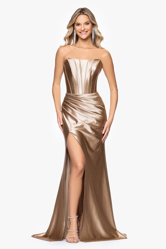 "Kenya" Satin Strapless Corset Dress - Taupe | Betsy & Adam