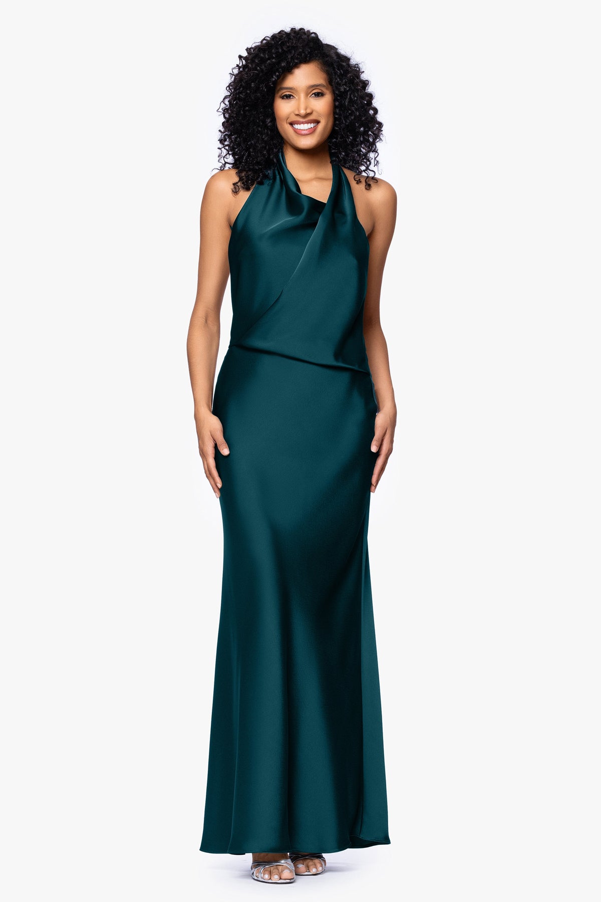 "Erica" Satin Halter Dress - Pine | Betsy & Adam