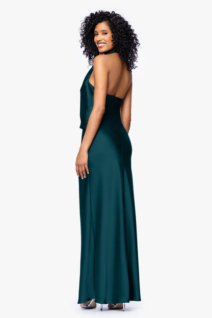 "Erica" Satin Halter Dress - Pine | Betsy & Adam