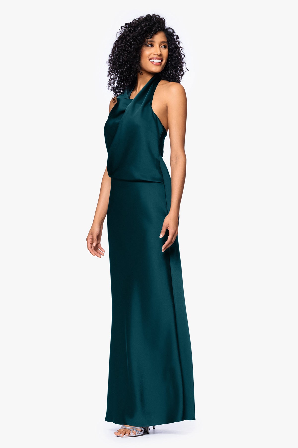 "Erica" Satin Halter Dress - Pine | Betsy & Adam