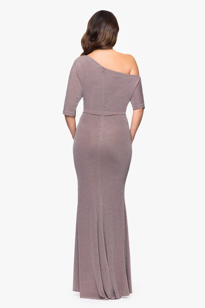 "Trina" Metallic Knit Drop Shoulder Dress - Taupe/Silver | Betsy & Adam