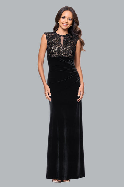 "Maylin" Lace Bodice & Velvet Skirt Dress - Black/Nude | Betsy & Adam