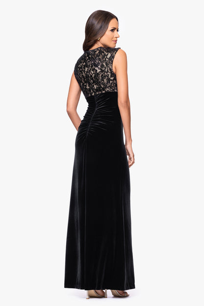 "Maylin" Lace Bodice & Velvet Skirt Dress - Black/Nude | Betsy & Adam