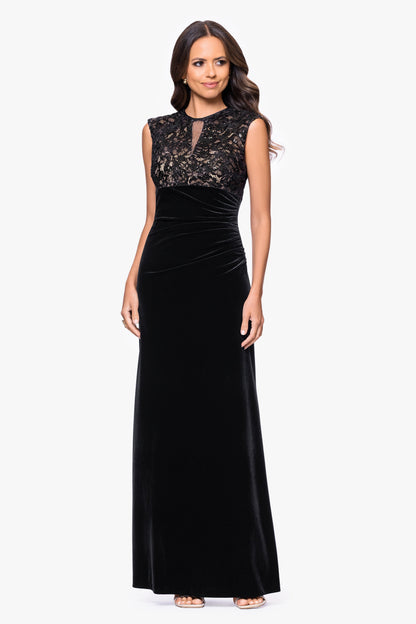"Maylin" Lace Bodice & Velvet Skirt Dress - Black/Nude | Betsy & Adam