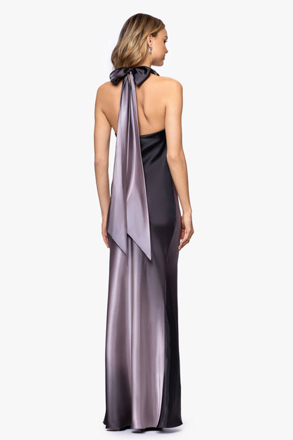 "Alina" Ombre Satin Cowl Tie Neck Dress - Gray/Gunmetal | Betsy & Adam