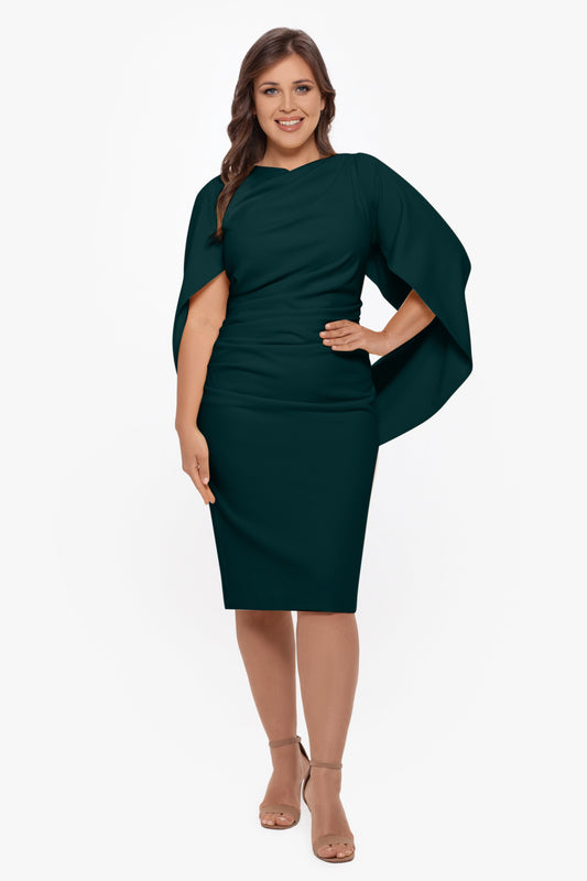 Plus Jordan" Scuba Crepe Draped Back Short Dress - Pine | Betsy & Adam