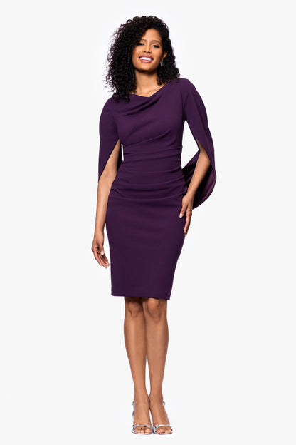 "Jordan" Scuba Crepe Draped Back Short Dress - Mulberry | Betsy & Adam