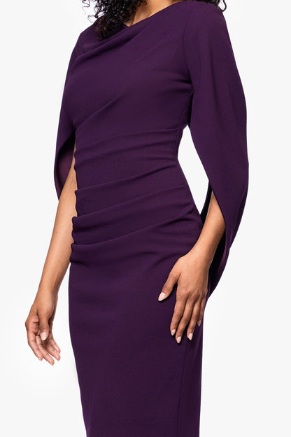 "Jordan" Scuba Crepe Draped Back Short Dress - Mulberry | Betsy & Adam