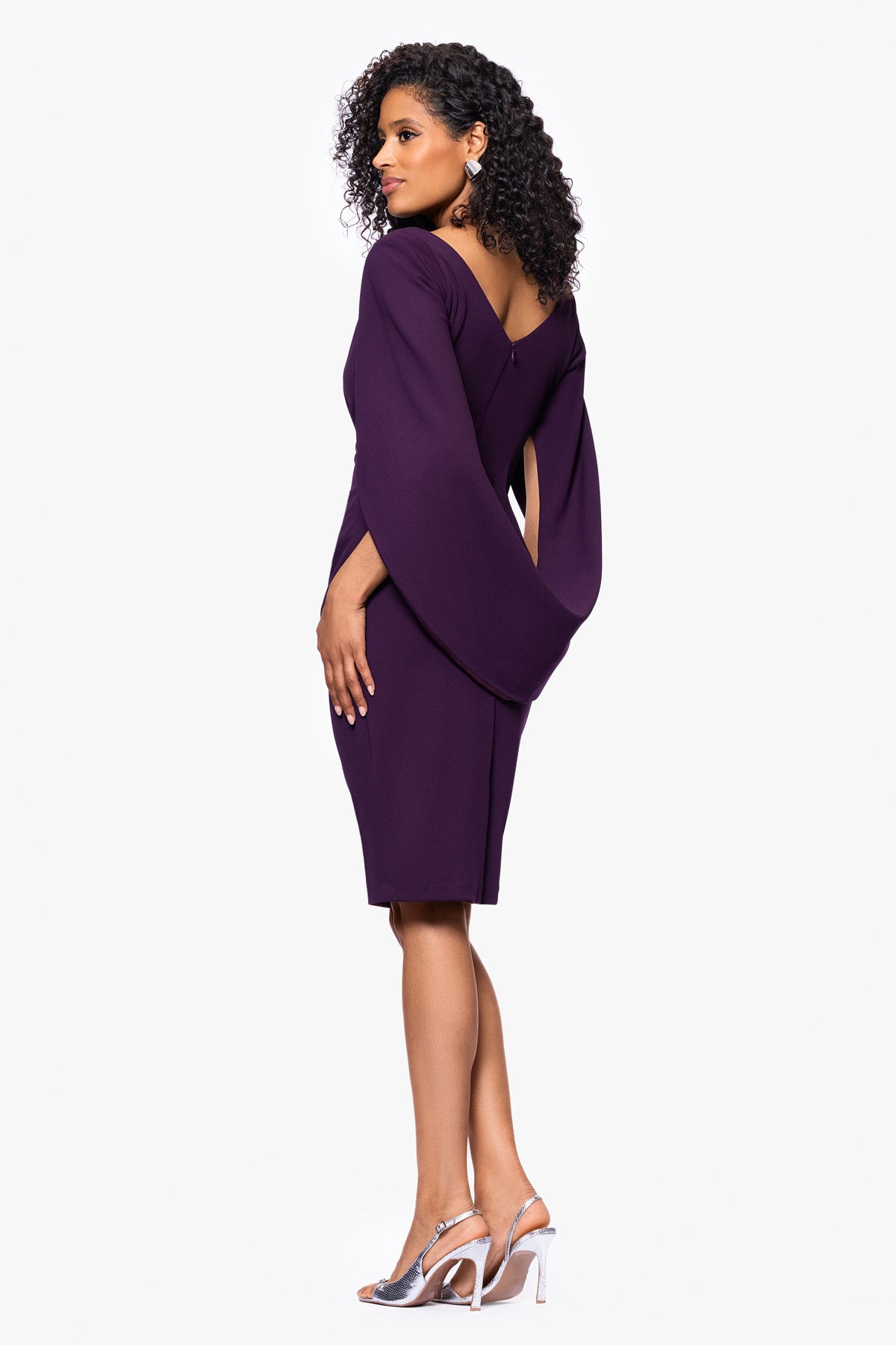 "Jordan" Scuba Crepe Draped Back Short Dress - Mulberry | Betsy & Adam