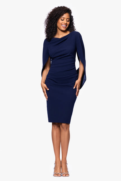 "Jordan" Scuba Crepe Draped Back Short Dress - Mulberry | Betsy & Adam
