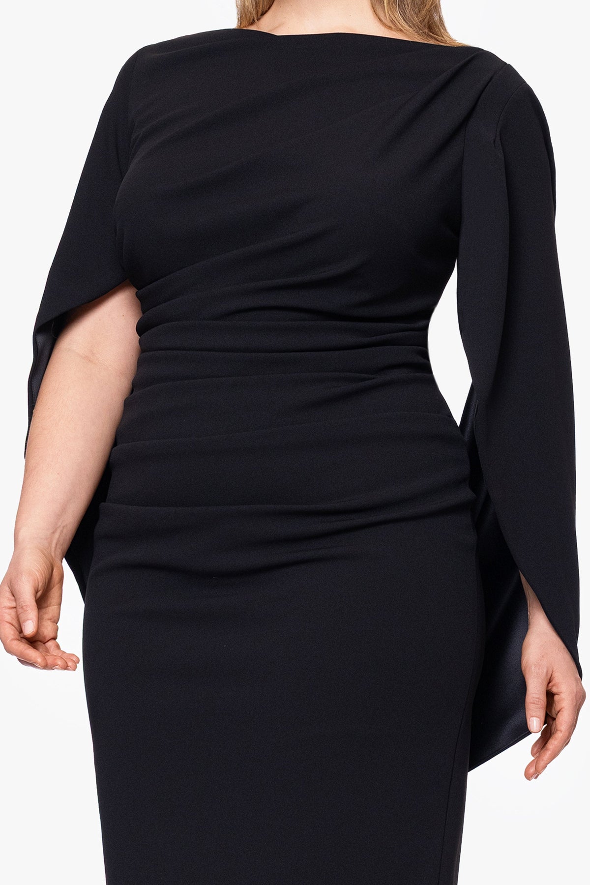 Plus "Jordan" Scuba Crepe Draped Back Short Dress - Navy | Betsy & Adam