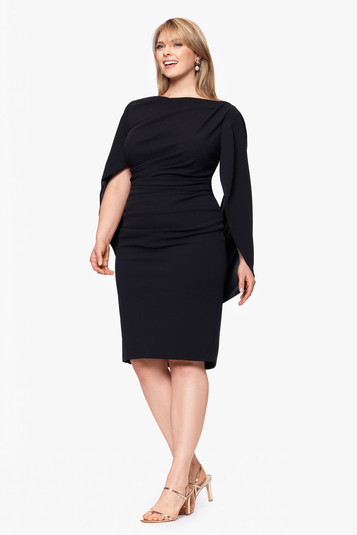 Plus "Jordan" Scuba Crepe Draped Back Short Dress - Navy | Betsy & Adam